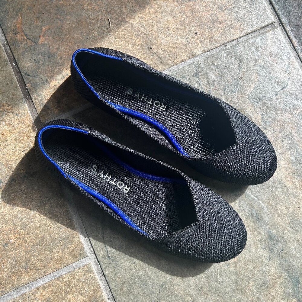 Rothy's Black Flats with Blue Trim